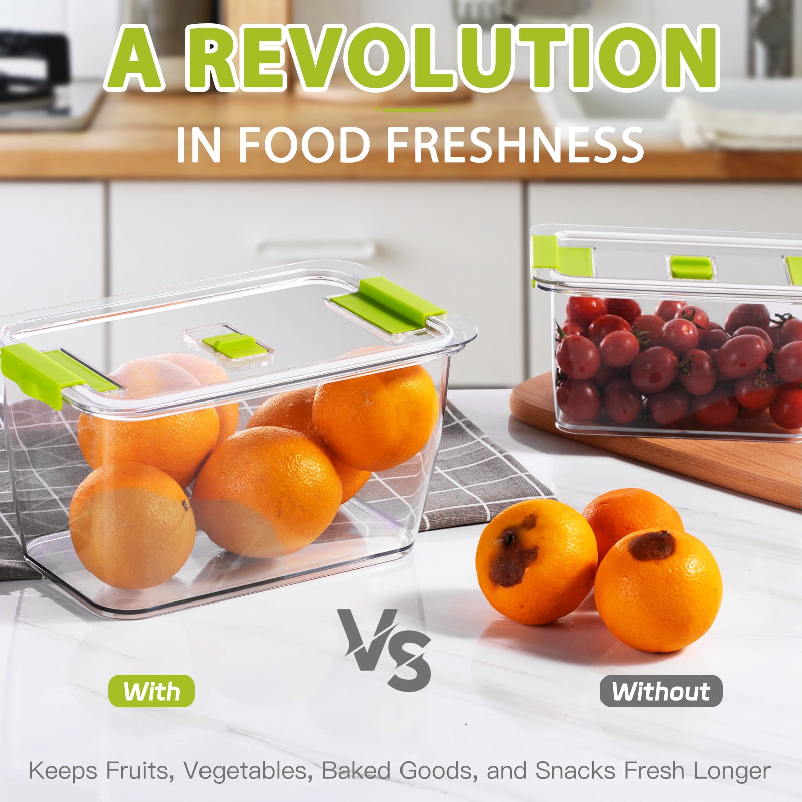 LUXEAR 4 Pack Vegetable Storage Containers for Fridge, Fruit Container with Lids &Removable Colander Large Fridge Organizer BPA-free for Fruit Vegetable, Berry, Meat Storage keep Fresh Longer White