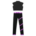 thumbnail image 4 of inlzdz Girls Ballet Gymnastics Outfits Sleeveless Sparkle Dance Crop Top with Leggings Tracksuit Set Black&Purple 14, 4 of 5