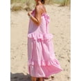 thumbnail image 7 of Women's Cami Long Dress Casual Loose Scoop Neck Bodycon Back Tie-Up Swing A-Line Dress Tiered Ruffled Vacation Dresses Spaghetti Strap Dress for Party, 7 of 7