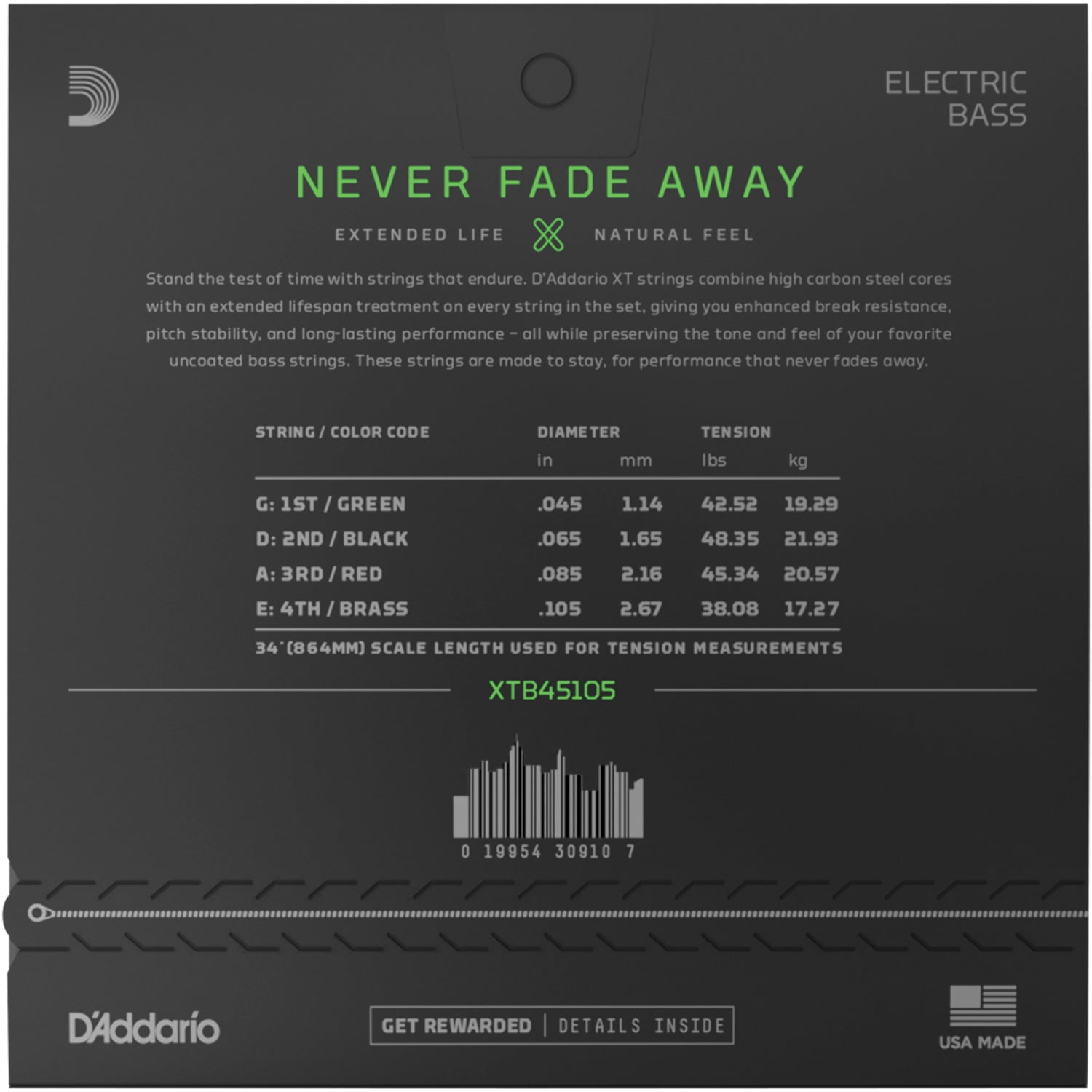 D'Addario 45-105 Regular Light Top/Medium Bottom, Long Scale, XT Nickel Coated Bass Strings