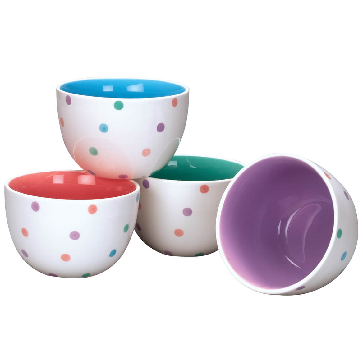 All-Purpose Ceramic Bowls by William Roberts, Hand-Painted Polka Dot Design, Set of 4
