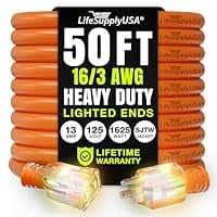 50ft Outdoor/Indoor Extension Cord 16/3 Gauge Heavy Duty 3 Prong SJTW, Waterproof, Flexible Cold-Resistant Long Power Cord,13A 125V 1625W, Orange by LifeSupplyUSA