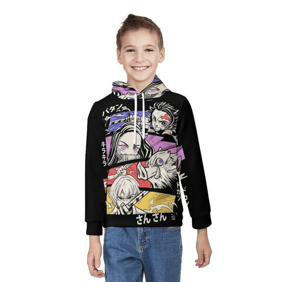Demon Slayer Youth Hoodies Boys Girls 3D Printed Sweatshirt Fall Winter Clothes Long Sleeves Pullover Sweater S
