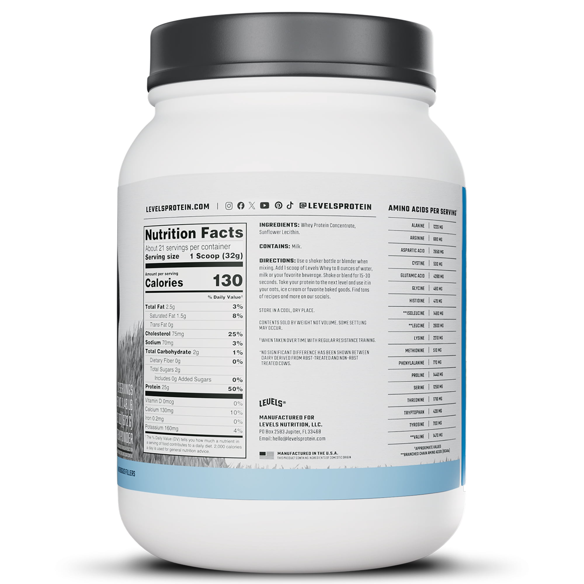 Levels Unflavored Whey Protein Powder