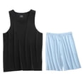 thumbnail image 2 of Abtuhar Mens Summer Breathable Leisure Solid V-Neck Tank Top High Elasticity Silk Pajamas Set,Sky Blue,XL, 2 of 3