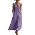 thumbnail image 2 of Kojanyu Women's Summer Sleeveless V-Neck Ruffled Long Dress with Belt 100% Cotton Casual Maxi Dress for Vacation Daily and Special Occasions, 2 of 8