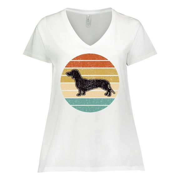 Inktastic Dachshund Dog Retro Sunset Women's Plus Size V-Neck T-Shirt