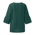 thumbnail image 6 of lcziwo 3/4 Sleeve Linen Tops for Women Round Neck Plain Blouses Casual Trendy Spring Summer Top Plus Size Loose Fit T Shirt Vacation Work Out Tunic Tees Green,XXXXL, 6 of 6