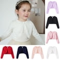 thumbnail image 2 of shoper Girl's Bolero Shrug Cardigan Sweaters Cotton Long Sleeve One-button Toddler Kids Button Knit Shrug Cropped Cover Up Jacket Tops (Black), 2 of 4