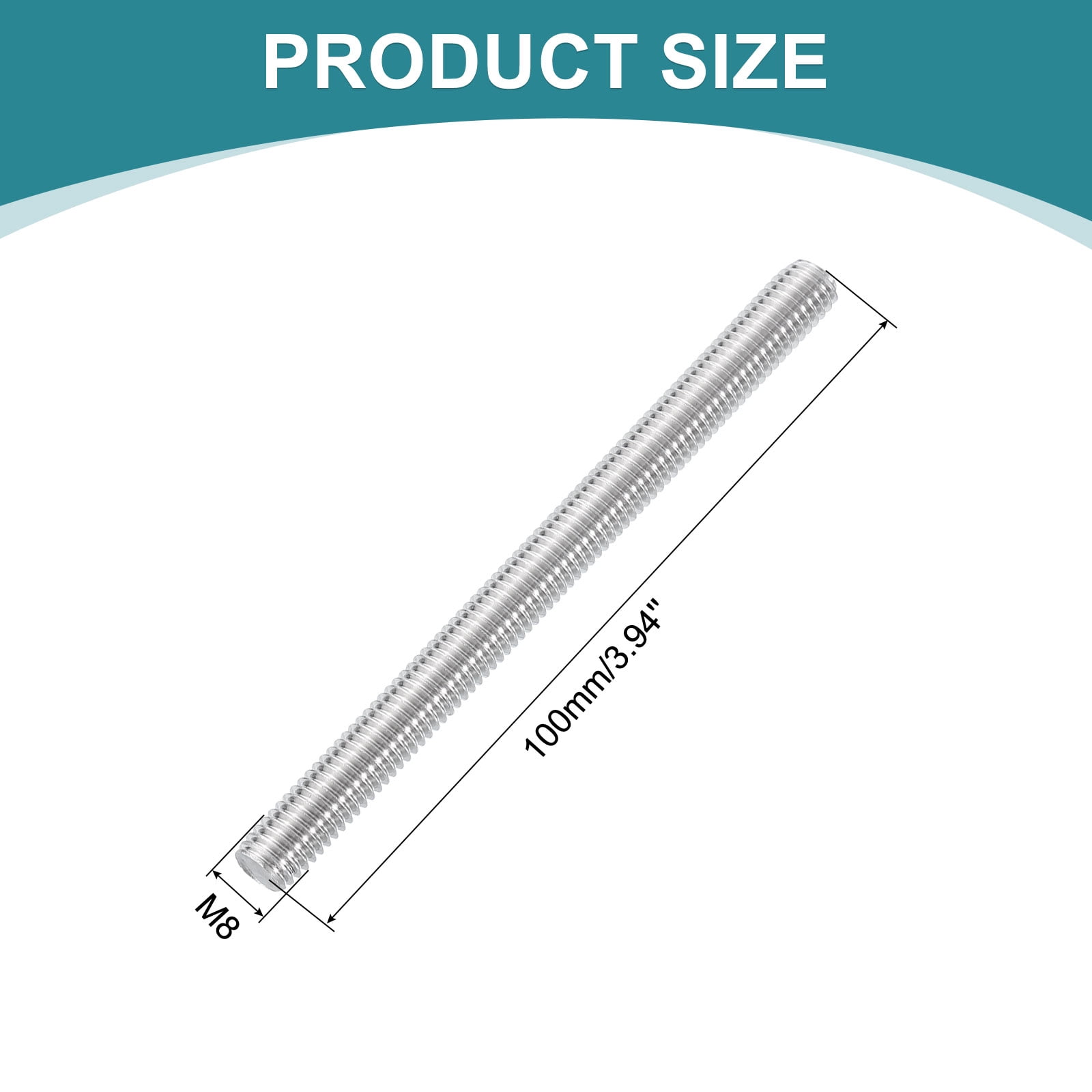 Uxcell 8pcs Fully Threaded Rod, M8 x 100mm 201 Stainless Steel Right Hand Threads Rods with Nuts and Flat Washer Fully Studding Rod Bar for Clamps, Hangers and U-Bolts