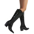 thumbnail image 4 of Berness Women Knee High Western Cowboy Boots Side Zippers Block High Heel Pointed Toe Snakeskin Print LILIBETH Black Patent 6.5, 4 of 6