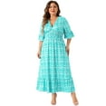 thumbnail image 3 of DARING DIVA Plus Size Bell Sleeve Ruffled Hem Boho A Line Long Dress 4X Lake Green, 3 of 6