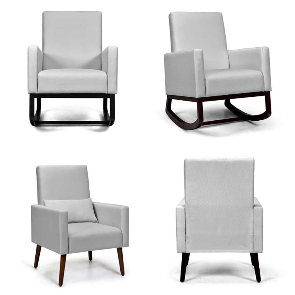 Barara King Rocking Chair Nursery Glider, Comfy Rocker Nursery Chair, 2-in-1 Fabric Upholstered Rocking Chair with Pillow-Light Gray