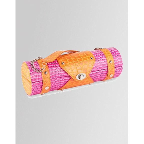 13.25" Fashion Avenue Stylish Pink & Orange Crocodile Pattern Wine Bottle Purse