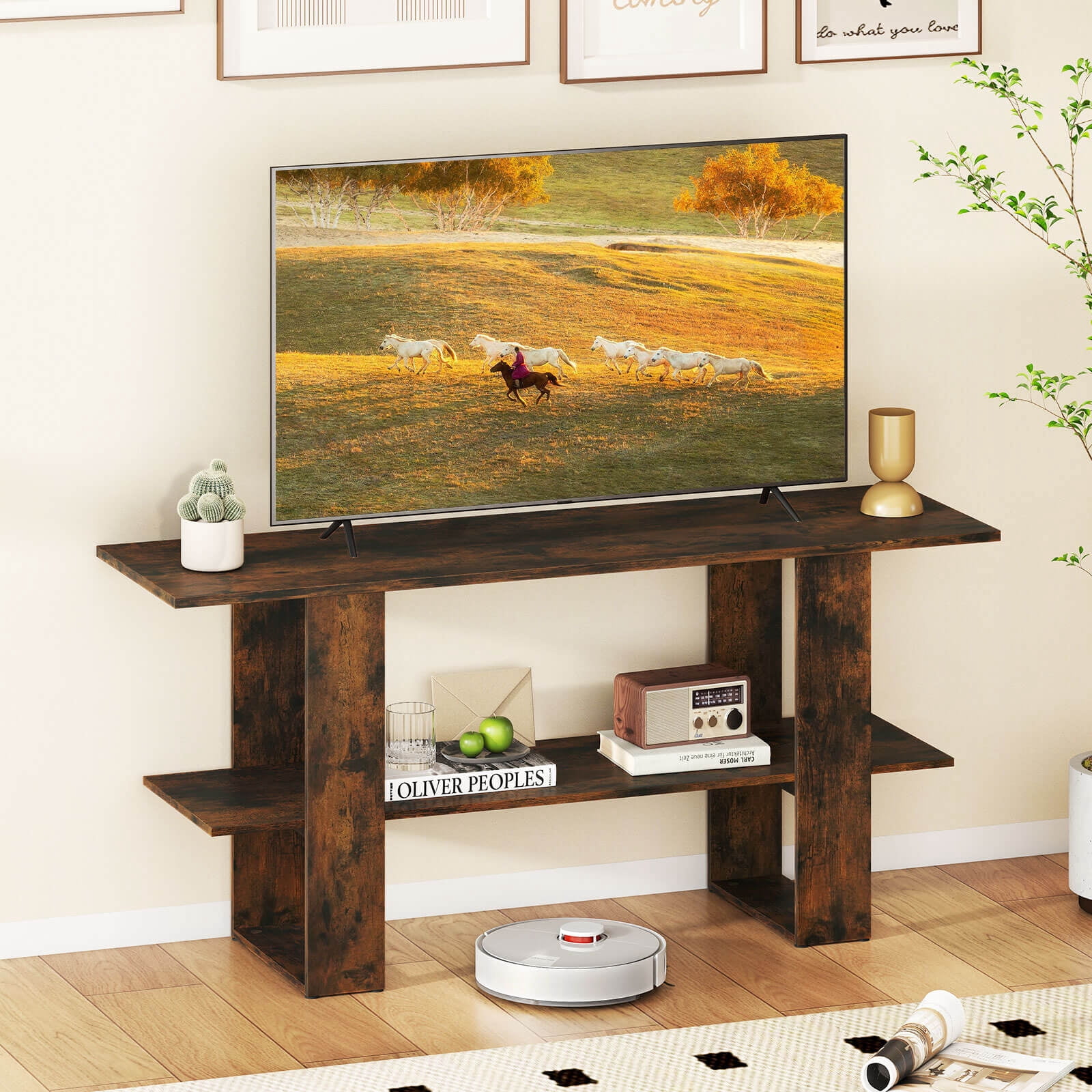 Costway TV Stand for up to 55 Inches TV Entertainment Center with Storage Shelf for Bedroom Rustic Brown