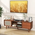 thumbnail image 2 of Costway Bamboo TV Stand Console Table with PE Rattan  Door & 2 Drawers for TV up to 65" Brown, 2 of 10