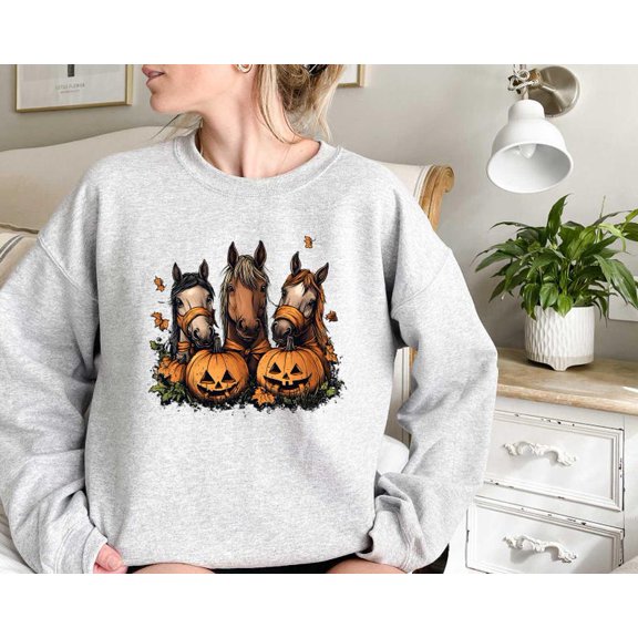 Halloween Horse Pumpkin Sweatshirt, Halloween Sweatshirt, Horse Lover Gift, Cute Ghost Hoodie, Spooky Horse Sweater, Western Halloween