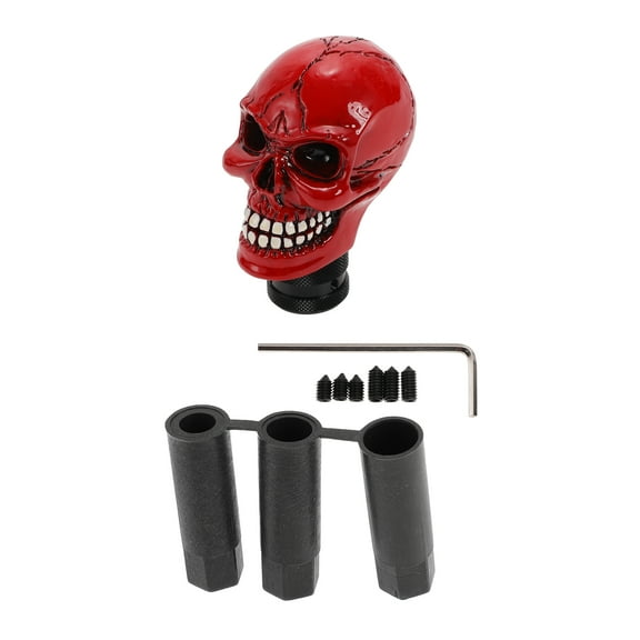 Unique Bargains Universal 8.7cm Gear Shift Knob Resin Skull for Automatic and Manual Vehicle with 3 Adapter Red 1 Set
