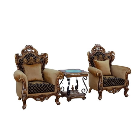 Royal Luxury Black & Brown Gold EMPERADOR Arm Chair Set 2Pcs EUROPEAN FURNITURE