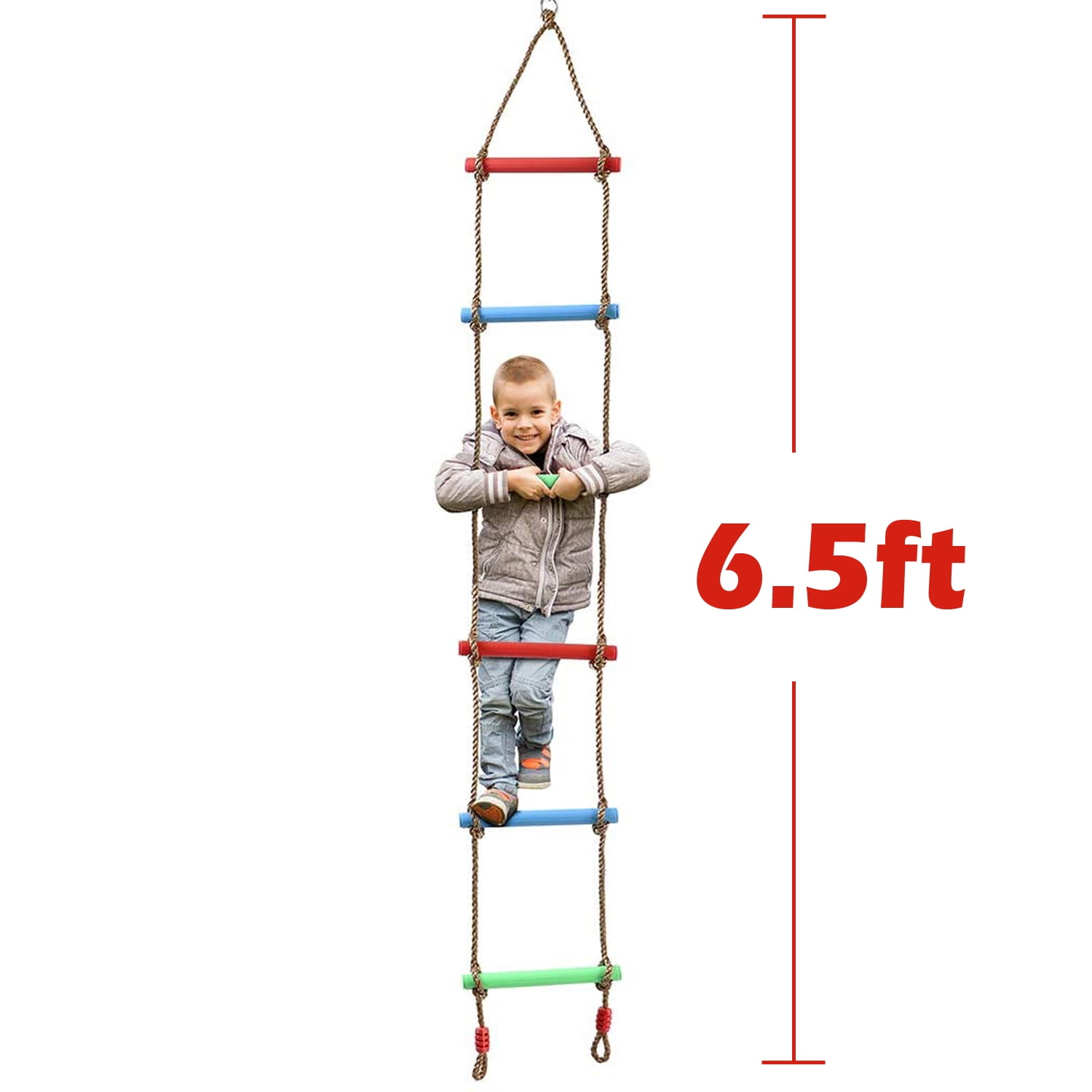Over-the-Rainbow Climbing Rope Ladder Playground Swing Sets Tree House Accessories Sturdy Nylon Enamel Coated Smooth Metal Rungs 6 Long 