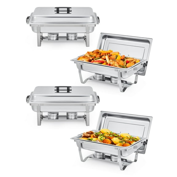 Chafing Dishes for Buffet Set of 2/4/6, 8QT Buffet Servers and Warmers Set with Lid & Foldable Frame, Rectangular Stainless Steel Chafer Food Warmer for Parties Wedding Catering Supplies, Silver