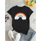 thumbnail image 2 of Camisetas para mujer, lindas camisetas con estampado gráfico, de manga corta, estilo casual, para veranoCreative Rainbow Graphic Print T-shirt, Casual Round Neck Short Sleeve Top, Women's ClothingFa, 2 of 7
