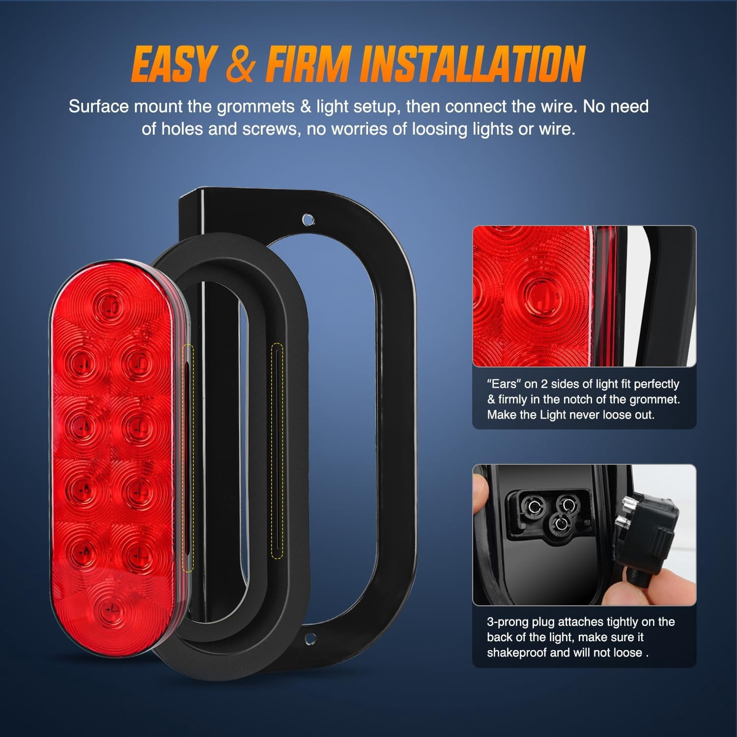 Nilight Hitch Cargo Carrier Oval Light Kit 2PCS 6Inch Red Lights w/Flush Mount Grommet Bracket Harness Waterproof Stop Turn Signal Tail Light for Luggage Rack Bike Rack Truck Trailer