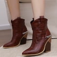 thumbnail image 2 of Dsscvnef Cowboy Boots for Women Western Style Pointed Toe Mid Calf Boots Low Heel Comfortable Riding Booties Fashionable Footwear, 2 of 9