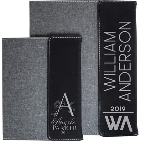 Personalized Portfolio Padfolio, Black Leather/Gray - Canvas Business Portfolio Organizer Folder, Custom Notepad Holder for Resume, Professional Business Gifts with 2 Sizes