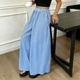 thumbnail image 6 of Cagogo Women's Striped Wide Leg Pants Elastic Waist Casual Loose Flowy Long Trousers for Summer Beach Travel Lounge Palazzo Style, Sky Blue 2XL, 6 of 9