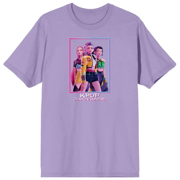 KPop Demon Hunters Huntrix on Purple Short Sleeve Adult T Shirt - Small