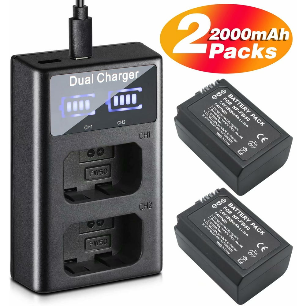 2pack NPFW50 Batteries and Charger for Sony A6400, DSCRX10 IV, DSC