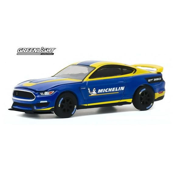 Michelin Tires 2019 Ford Shelby GT350R , Blue and Yellow - Greenlight 30186/48 - 1/64 scale Diecast Model Toy Car