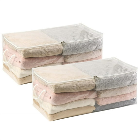 Plastic Zip Bag for Sweaters Storage, Clothes Bag Clear Organizer, Moisture-proof Storage Bags for Bed, Sheet, Blanket,Sweater, Bed Sheet,Comforter, 2Pack