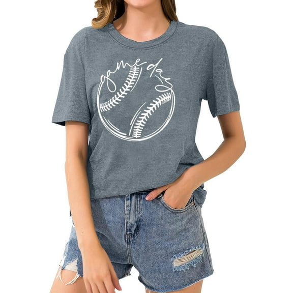 Babysbule Womens Summer Tops Women's Baseball Sport Printed T-shirt With Round Neck And Short Sleeved Top