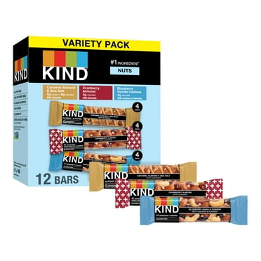 KIND Cranberry Almond, Caramel Almond & Sea Salt, Blueberry Vanilla Cashew Nut Bars, 12 Count