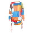thumbnail image 3 of Womens Dresses Clearance Plus Size Women's Trendy Pullover Off Shoulder Print Drawstring Ruched Long Sleeve Dress Multicolor L JE, 3 of 7
