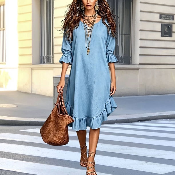 semi formal light blue dress asdoklhq Dresses for Women Party Round Neck Fashionable Casual Loose Comfortable Summer L Kate Bow Dress: Black modelstatupdate Sizes:US 12 Welcome Party