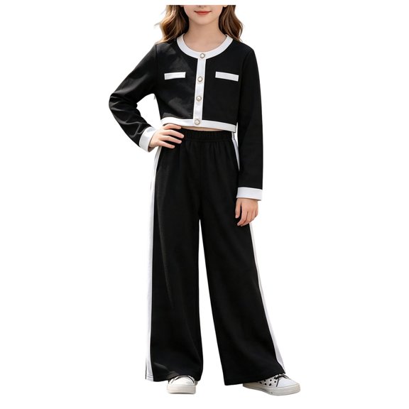 OJSFQUFP Girls Clothes 2PCS Outfits Long Sleeve Top & Wide Leg Pants Kids Clothes Teen Clothing Sets Size 7-12Y