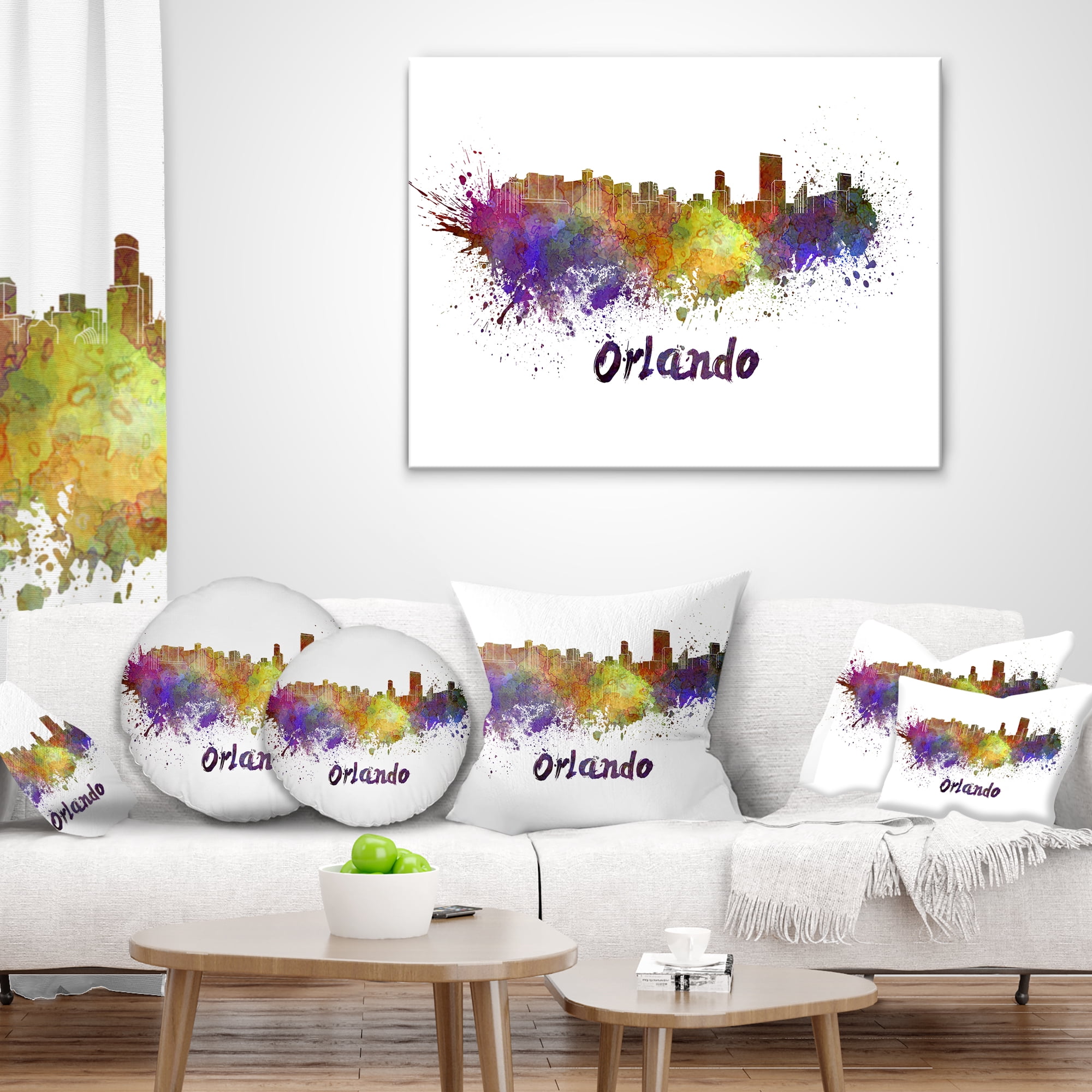 Designart Orlando Skyline - Cityscape Throw Pillow - 18x18