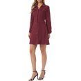 thumbnail image 4 of Women's Denim Dress Button Down Collar V Neck Long Sleeve A-line Cotton Jean Dress M Wine Red, 4 of 6