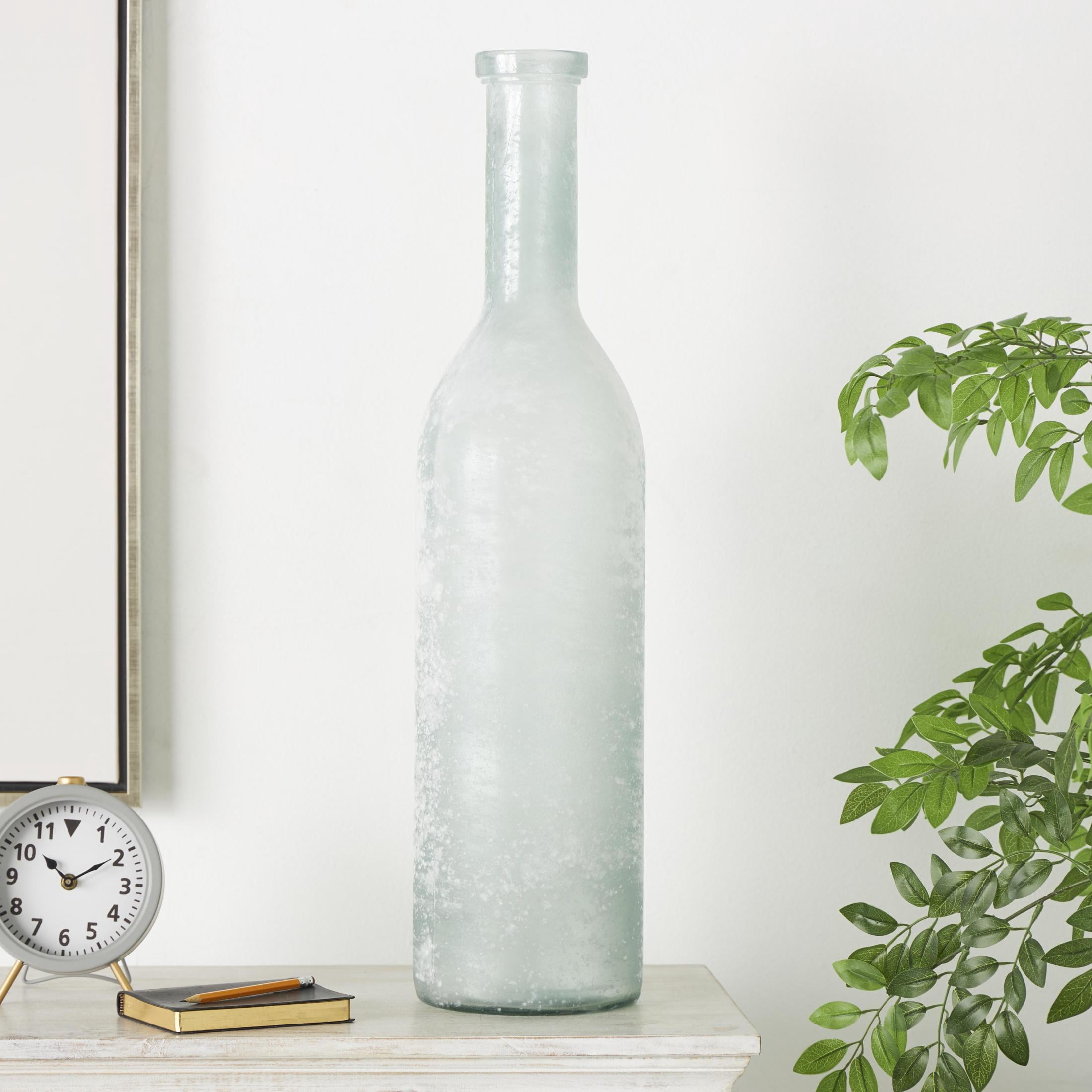 DecMode 29" Handmade Frosted Spanish Bottle Light Blue Recycled Glass Vase