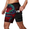 thumbnail image 1 of Sunyuer Men's Swim Trunks with Compression Liner 2-in-1 Drawstring Swimming Shorts Quick Dry Beach Board Shorts with Pockets, Anime Red Green Snake, XL, 1 of 8