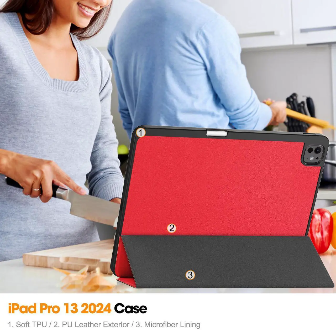 Case for iPad Pro 13 Inch M4 2024 A2925 A2926 A3007, Slim Smart Stand Cover Protective Cover with Pencil Holder, Stand, Universal Stylus Pen,Support Apple Pencil Charging + Auto Wake/Sleep