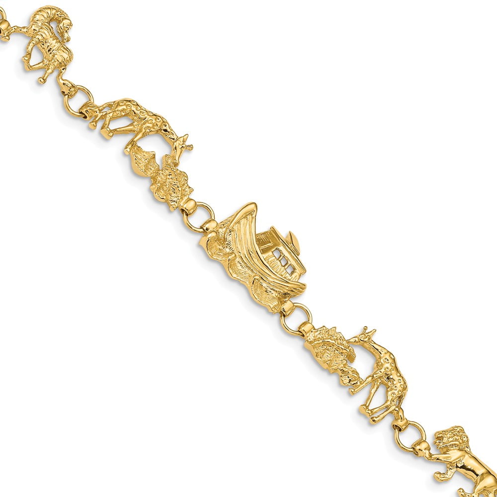 Real 14kt Yellow Gold Noah S Ark Chain Bracelet 7 Inch Lobster Clasp For Adults And Teens For Women And Men Walmart Com