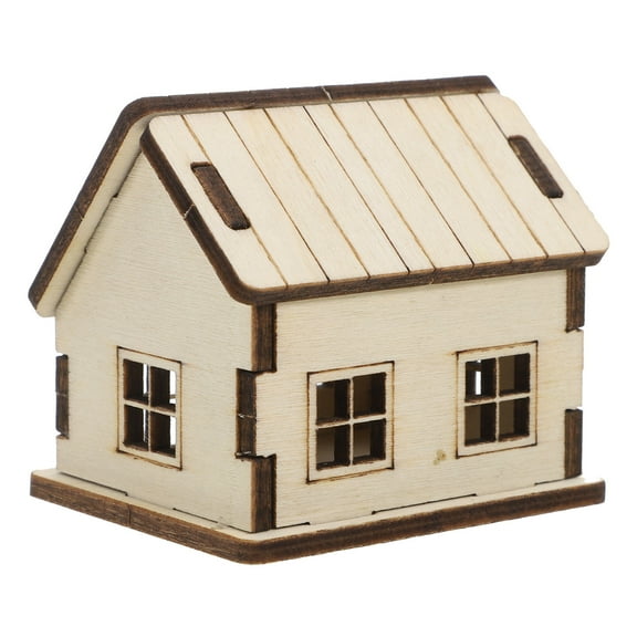 Supvox 1Pcs Mini House Wooden Model House Kit Khaki Color For Hobbyist Use