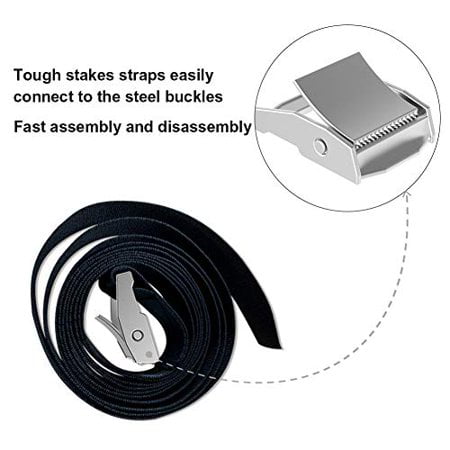 Noblik Heavy Duty Trampoline Parts Corkscrew Shape Steel Stakes Anchor Kit for Trampolines-Set Of 4 Silver 4 Strong Belt 