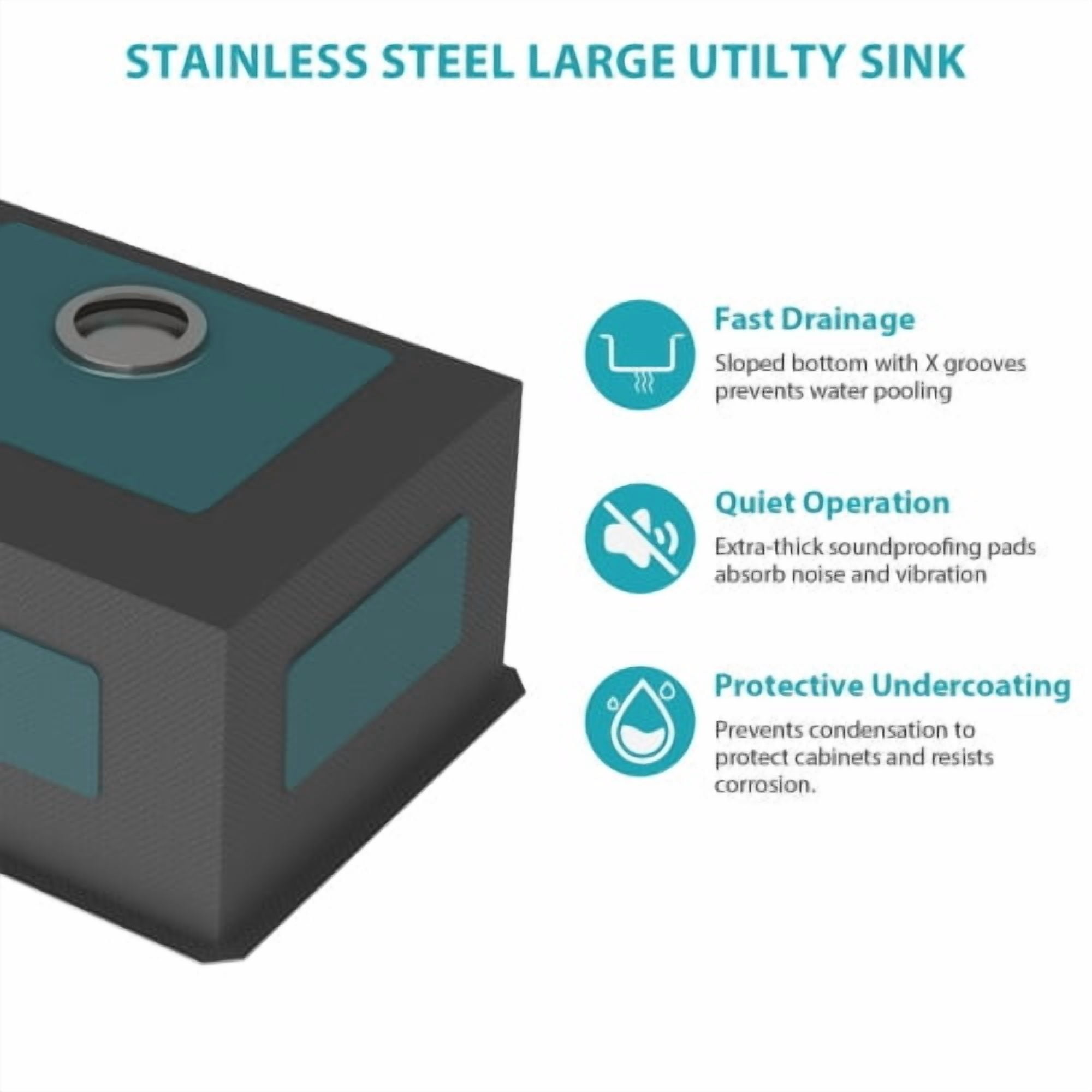 24-in Undermount Laundry Sink Gunmetal Black 16 Gauge Stainless Steel Deep Single Bowl Utility Sink for Laundry Room Kitchen And Pet Wash