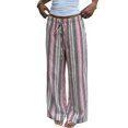 thumbnail image 2 of Women's Striped Elastic Waist Drawstring Loose Wide Leg Floor Length Casual Pants Gray Striped L, 2 of 10