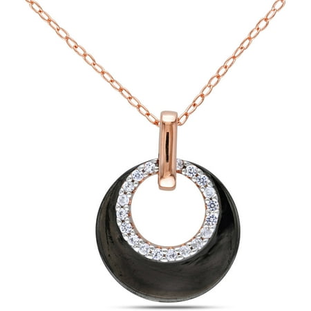 - 1/5 Carat T.G.W. Created White Sapphire Two-Tone Sterling Silver Circle Pendant, 18